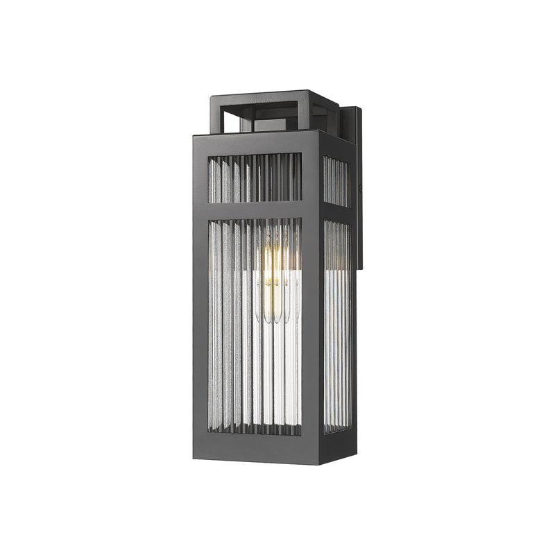 Innovations Ridgeway 4.5in 1-Light Wall Sconce | Modern Matte Black Aluminum and Striped Clear Glass | Covered Patios & | Model 9953-1W-BK-13-SCL