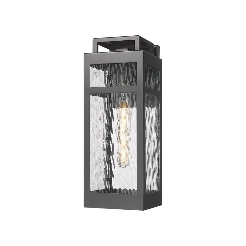 Innovations Ridgeway 15in 1-Light Wall Sconce | Modern Matte Black Aluminum and Water Glass | Covered Patios & Entryways | Model 9953-1W-BK-15-WG