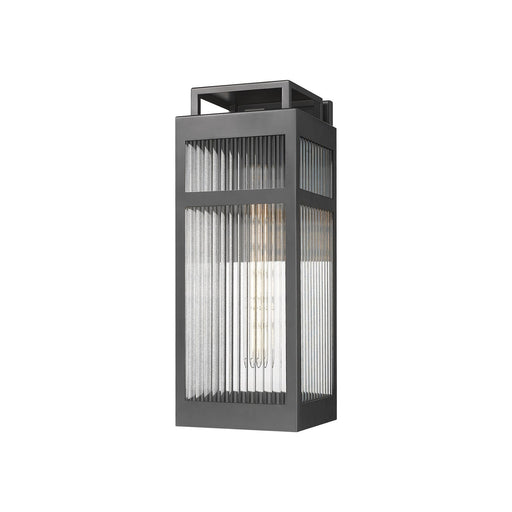Innovations Ridgeway 18in 1-Light Wall Sconce | Modern Matte Black Aluminum and Striped Clear Glass | Covered Patios & Entryways | Model 9953-1W-BK-18-SCL