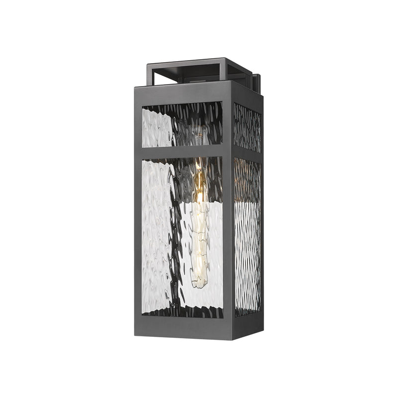 Innovations Ridgeway 18in 1-Light Outdoor Wall Sconce | Modern Matte Black Aluminum and Water Glass | Covered Patio & Entryway | Model 9953-1W-BK-18-WG