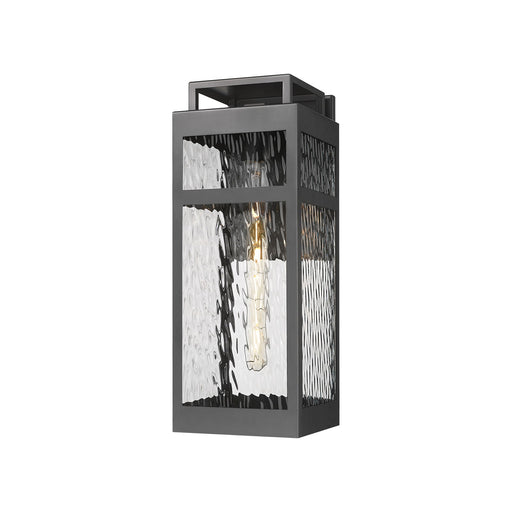 Innovations Ridgeway 18in 1-Light Outdoor Wall Sconce | Modern Matte Black Aluminum and Water Glass | Covered Patio & Entryway | Model 9953-1W-BK-18-WG