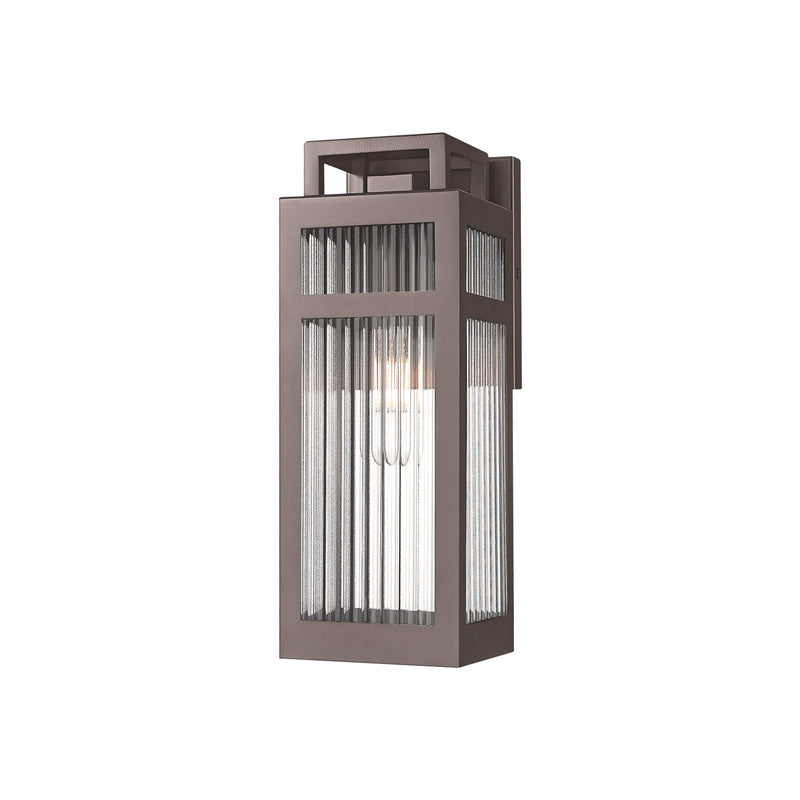 Innovations Ridgeway 12.5in 1-Light Outdoor Wall Sconce | Modern Bronze Aluminum and Striped Clear Glass | Covered Patio & | Model 9953-1W-BZ-13-SCL