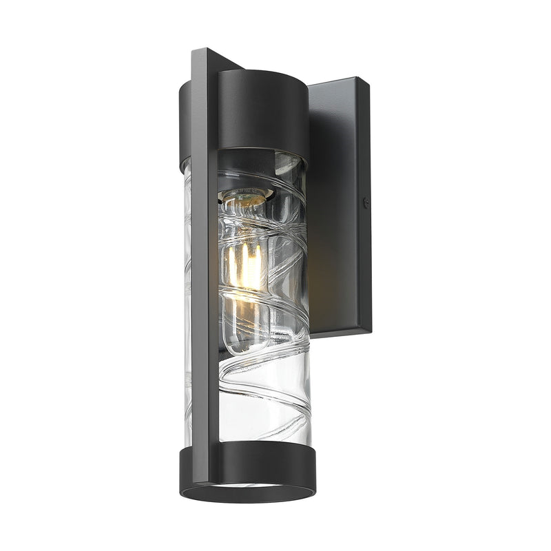 Innovations Stratford 10in 1-Light Wall Sconce | Modern Matte Black Aluminum and Deco Swirl Glass | Covered Patio & Entryway | Model 9954-1W-BK-10-DE