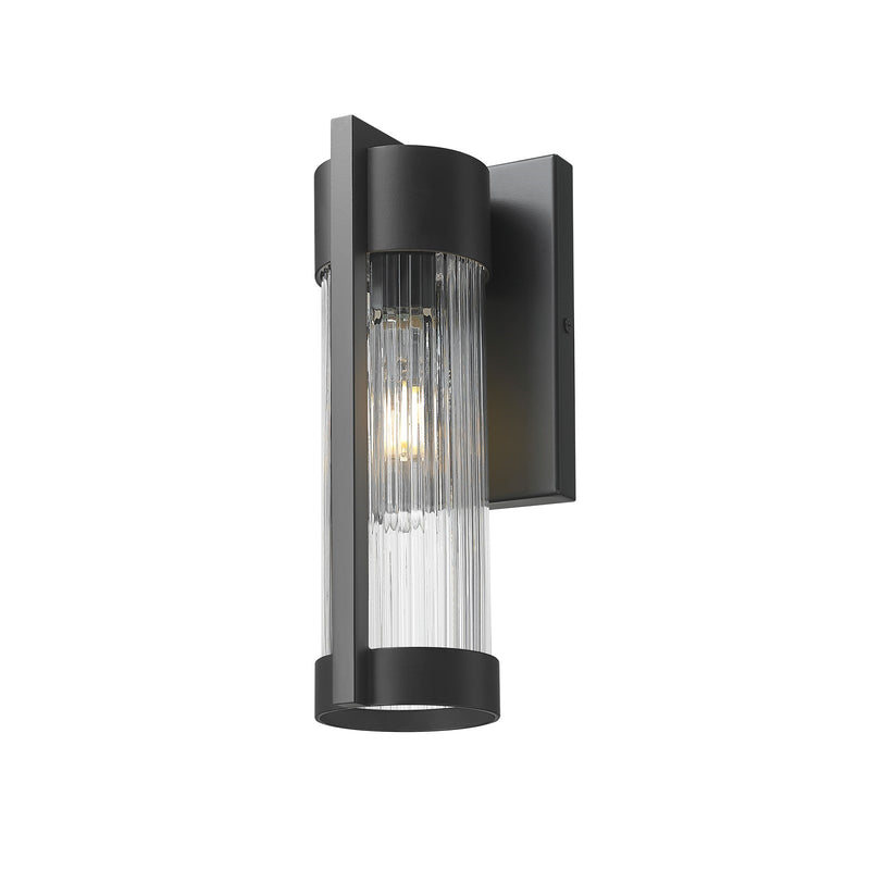 Innovations Stratford 10in 1-Light Wall Sconce | Modern Matte Black Aluminum and Clear Ribbed Glass | Covered Patios & Entryways | Model 9954-1W-BK-10-SCL