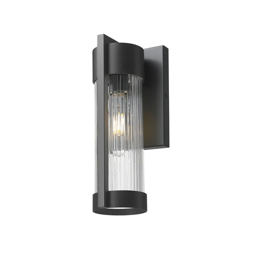 Innovations Stratford 10in 1-Light Wall Sconce | Modern Matte Black Aluminum and Clear Ribbed Glass | Covered Patios & Entryways | Model 9954-1W-BK-10-SCL