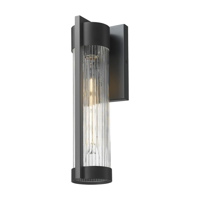 Innovations Stratford 13in 1-Light Wall Sconce | Contemporary Matte Black Aluminum and Striped Clear Glass | Covered Patios & | Model 9954-1W-BK-13-SCL