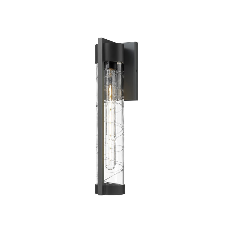 Innovations Stratford 16in 1-Light Wall Sconce | Modern Matte Black Aluminum and Deco Swirl Glass | Covered Patios & Entryways | Model 9954-1W-BK-16-DE