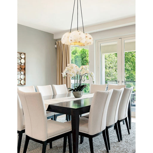 Justice Design Alabaster Rocks! 3 Light Globe Pendant, Brass