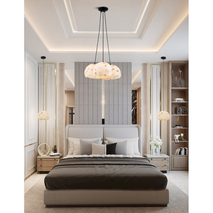 Justice Design Alabaster Rocks! 3 Light Globe Pendant, Black