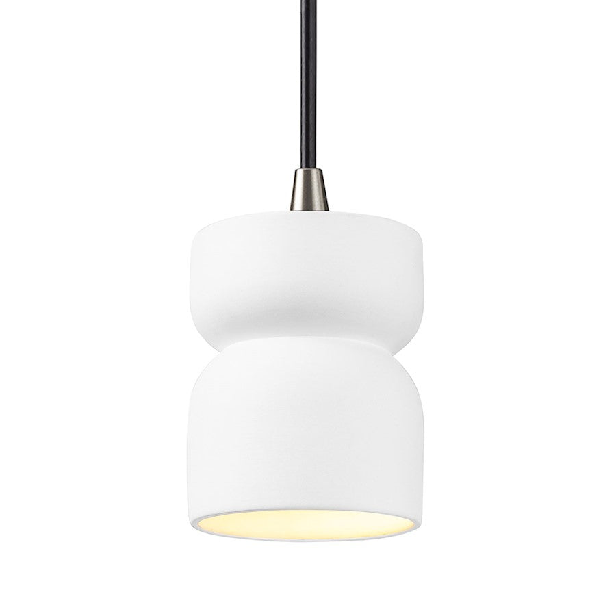 Justice Design Radiance 1Lt SH Hourglass Pendant, W/N - CER-6500-WHT-NCKL-BKCD