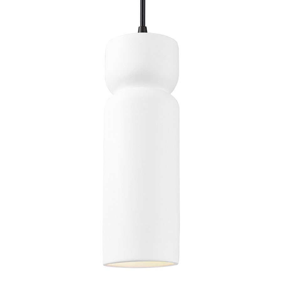 Justice Design Radiance 1Lt Tall Hourglass Pendant, W/B - CER-6510-WHT-MBLK-BKCD