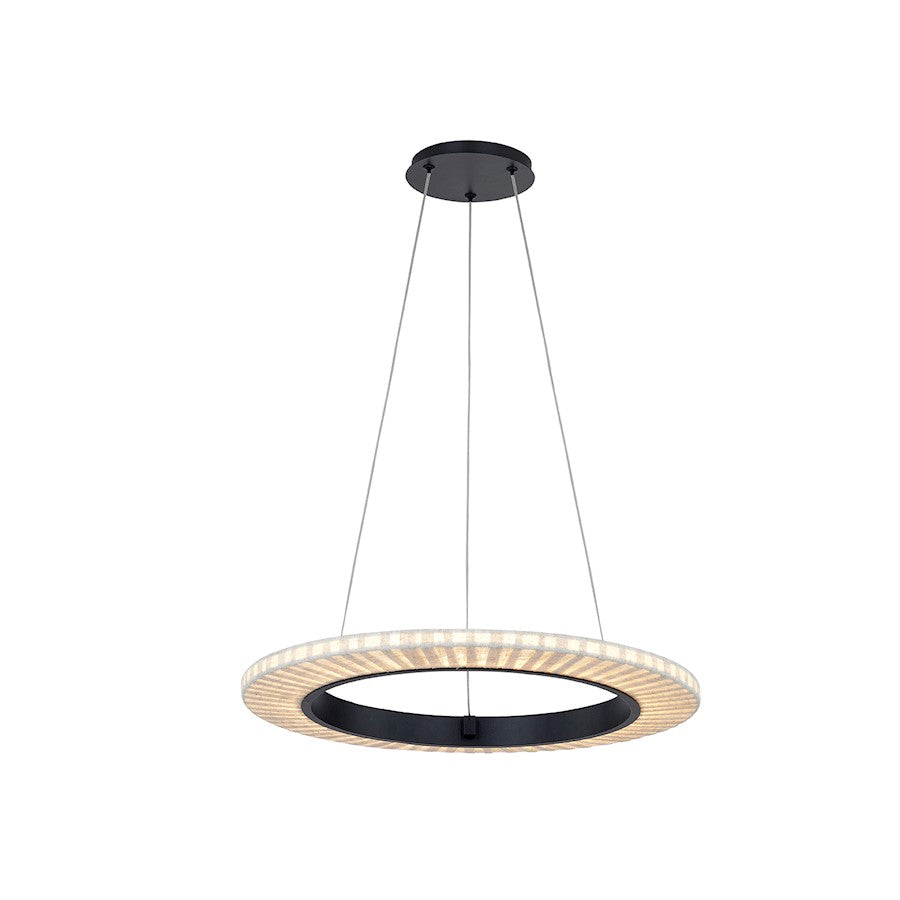 Justice Evolv Textile Medallo 18" LED Ring Pendant, BK/CR - FAB-8331-CREM-MBLK