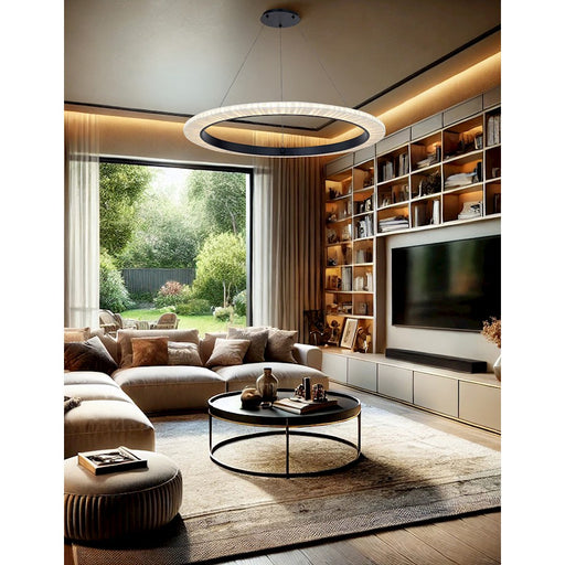Justice Evolv Textile Medallo 42" LED Ring Pendant, BK/CR