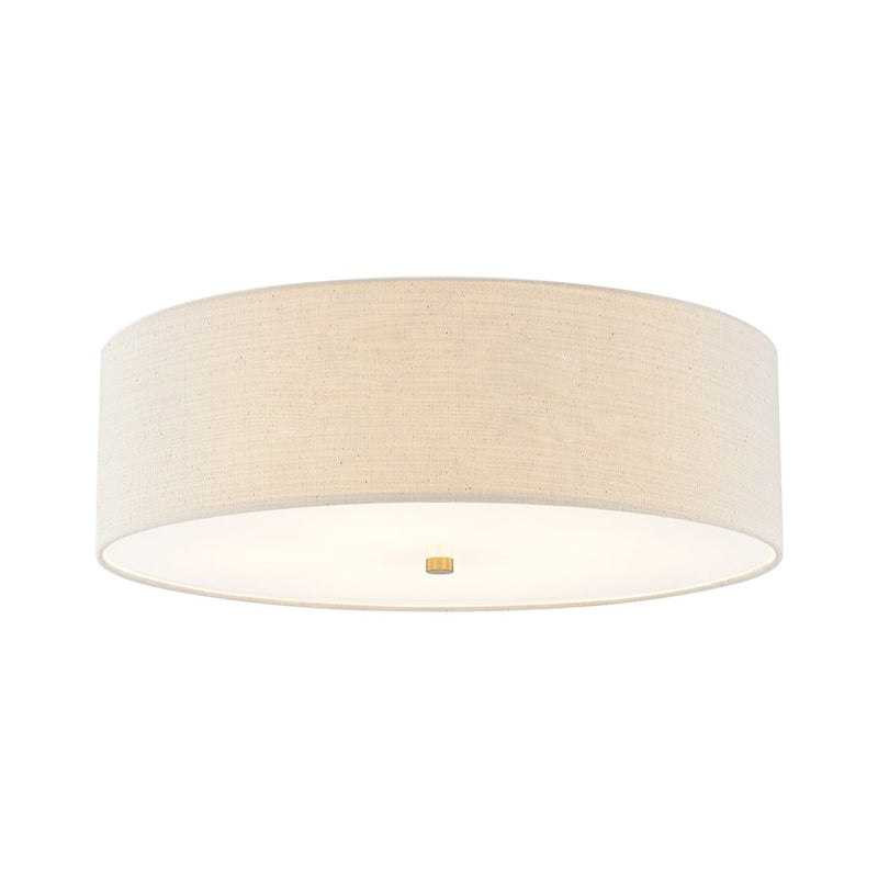 Justice Textile Classic 5Lt Drum Flush-Mount, Brass/Cream - FAB-9732-CREM-BRSS