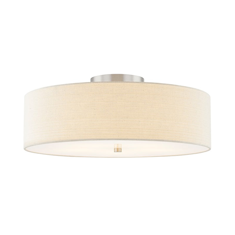 Justice Textile Classic 5Lt 24" Drum Semi-Flush, NK/Cream - FAB-9762-CREM-NCKL