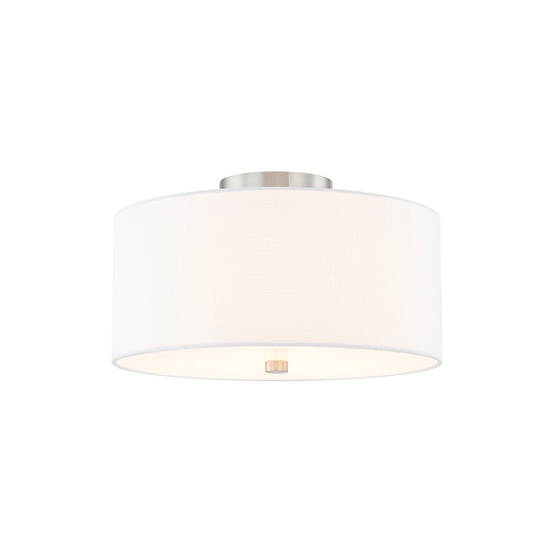Justice Textile Classic 3Lt 14" Drum Semi-Flush, NK/White - FAB-9765-WHTE-NCKL