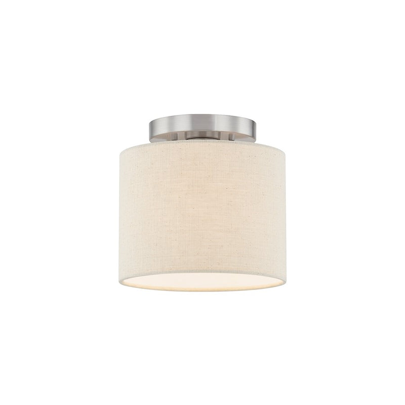 Justice Textile Classic 1Lt Drum Semi-Flush, Nickel/Cream - FAB-9769-CREM-NCKL