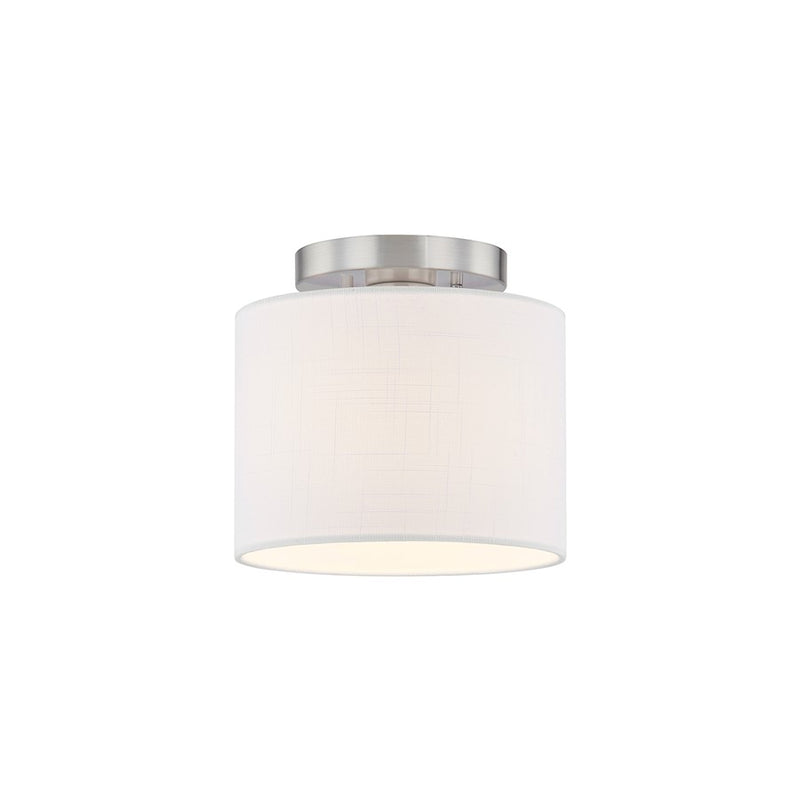 Justice Textile Classic 1Lt Drum Semi-Flush, Nickel/White - FAB-9769-WHTE-NCKL