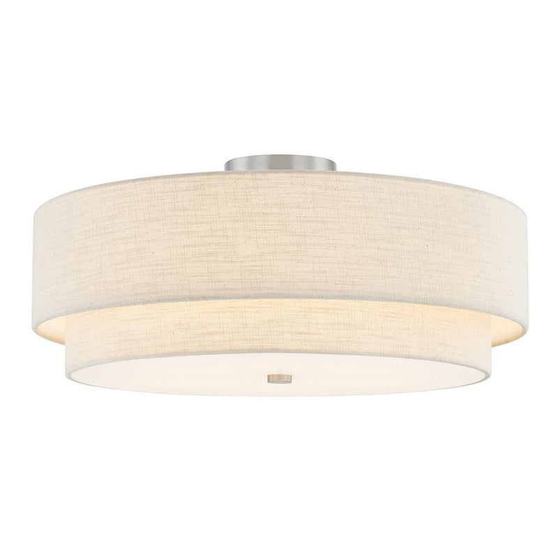 Justice Textile Classic 5Lt 22" Drum Semi-Flush, NK/Cream - FAB-9775-CREM-NCKL