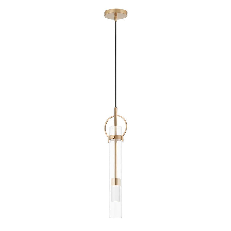 Justice Design Chloe LED Tall Pendant, Clear/Brushed Brass