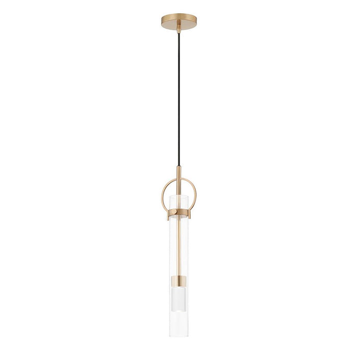 Justice Design Chloe LED Tall Pendant, Clear/Brushed Brass