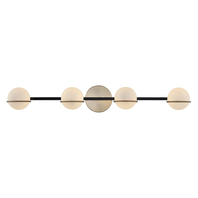 Justice Evolv Fusion Centric 4Lt Bath Bar, Black/Opal Glass - FSN-4164-OPAL-MBBR