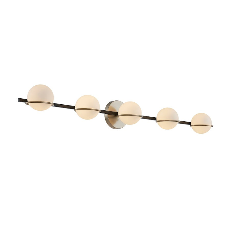 Justice Evolv Fusion Centric 5Lt Bath Bar, Black/Opal Glass - FSN-4165-OPAL-MBBR