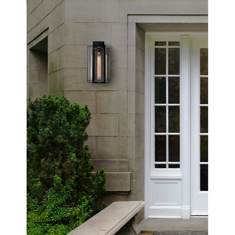 Justice Fusion Edgeworth Rec 16" Outdoor Sconce, Black/Clear