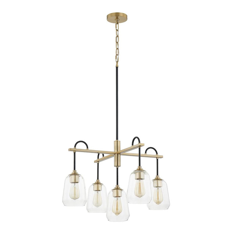 Justice Design Arcwell 5Lt Chandelier, Clear/Black/Brass