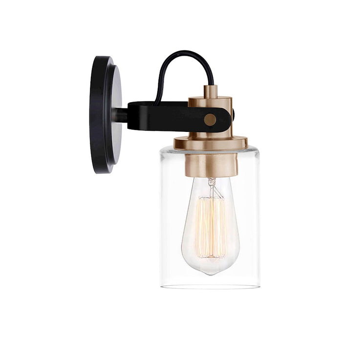 Justice Design Brooklyn 1Lt Wall Sconce, Clear/Black/Brass