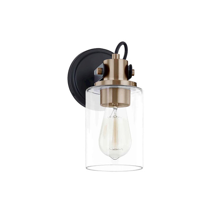 Justice Design Brooklyn 1Lt Wall Sconce, Clear/Black/Brass