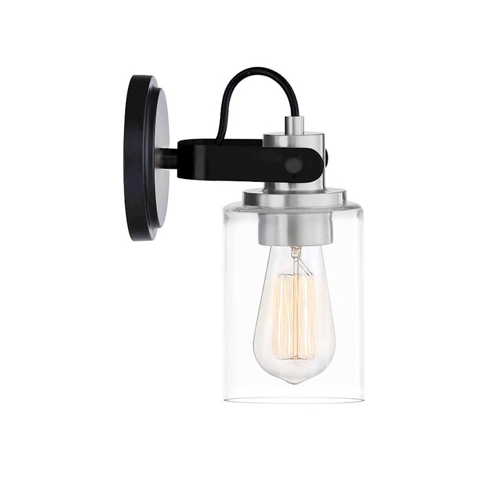 Justice Design Brooklyn 1Lt Wall Sconce, Clear/Black/Nickel