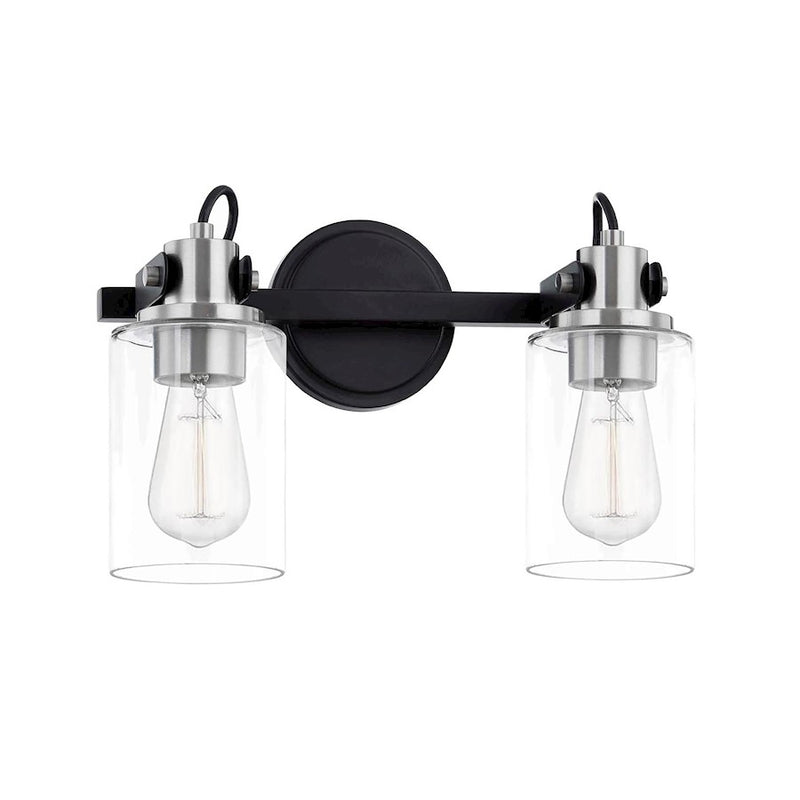 Justice Design Brooklyn 2Lt Bath Bar, Clear/Black/Nickel