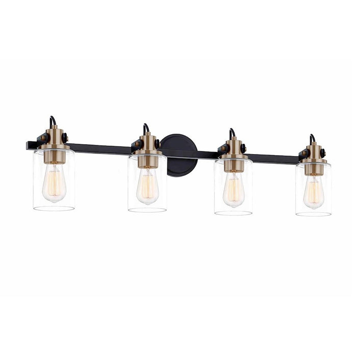 Justice Design Brooklyn 4Lt Bath Bar, Clear/Black/Brass - FSN-8194-CLER-MBBR