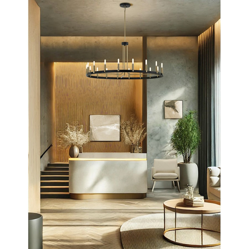 Justice Design Clayton 42" 1 Tier 18Lt Chandelier, Black/Brass