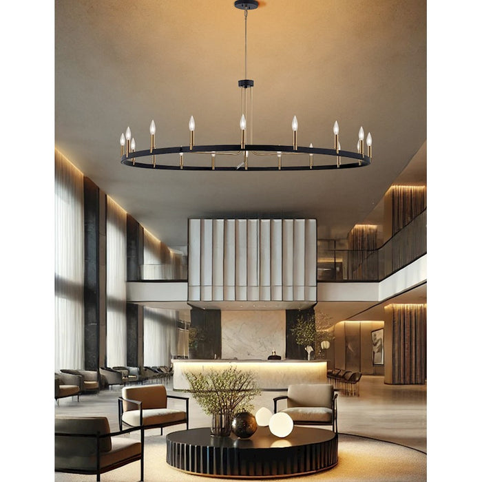 Justice Design Clayton 60" 1 Tier 18Lt Chandelier, Black/Brass