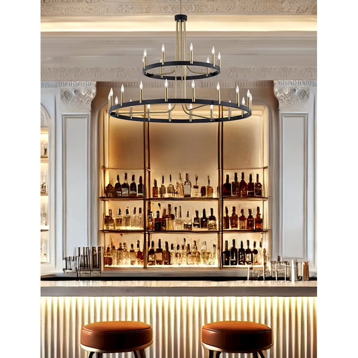 Justice Design Clayton 42" 2 Tier 27Lt Chandelier, Black/Brass