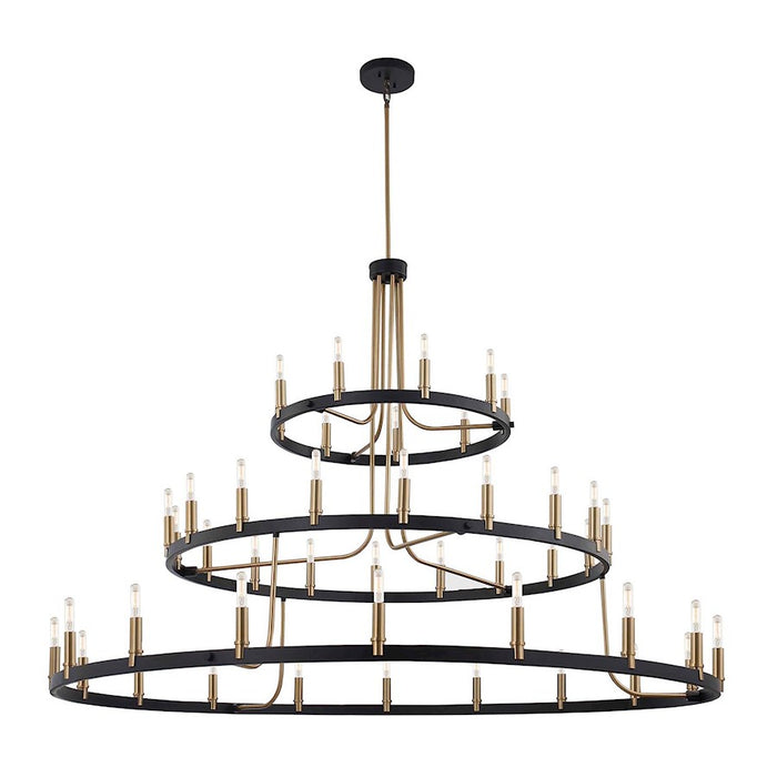 Justice Design Clayton 60" 3 Tier 45Lt Chandelier, Black/Brass - NSH-8049-MBBR