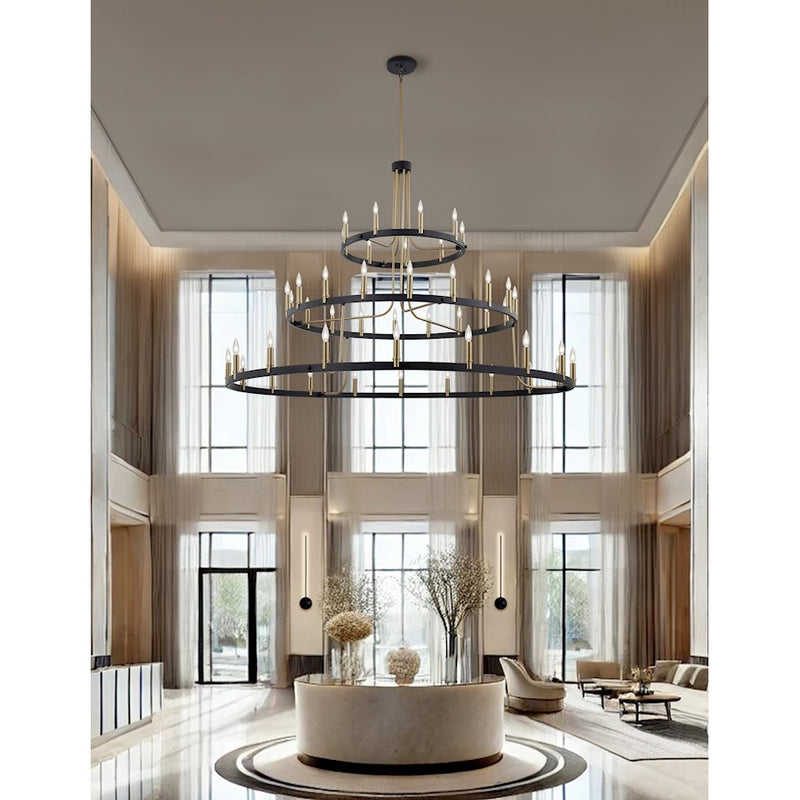 Justice Design Clayton 60" 3 Tier 45Lt Chandelier, Black/Brass