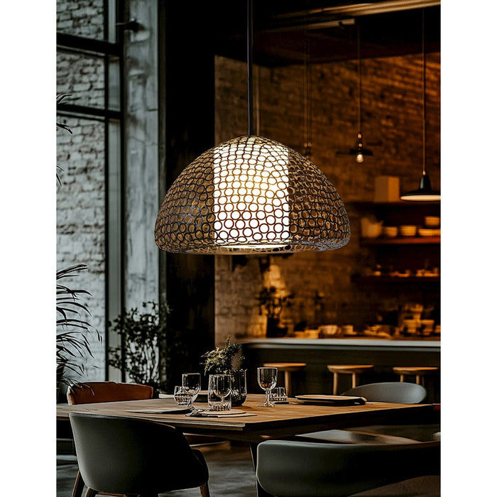 Justice Evolv Dilston 24" 3Lt Dome Pendant, Bronze/Cream Linen