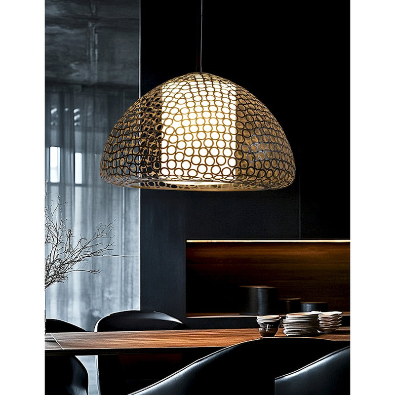 Justice Evolv Dilston 24" 3Lt Dome Pendant, Bronze/Cream Linen