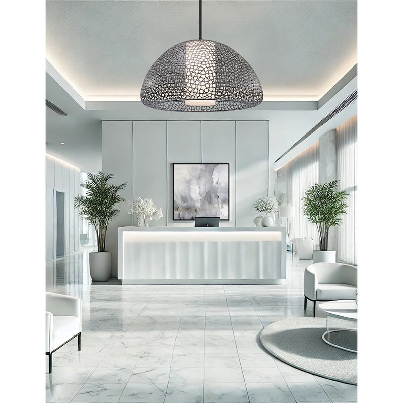 Justice Evolv Dilston 36" 4Lt Dome Pendant, Bronze/Cream Linen