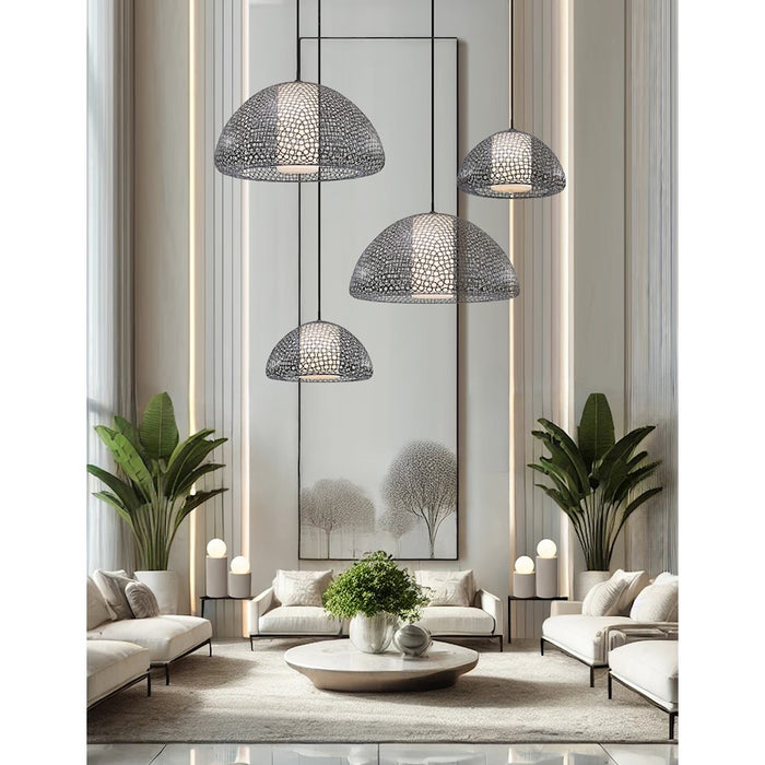 Justice Evolv Dilston 36" 4Lt Dome Pendant, Bronze/Cream Linen