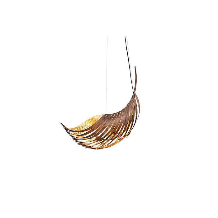Justice Evolv Palmera 39" Curved Leaf Pendant, Bronze/Gold Leaf