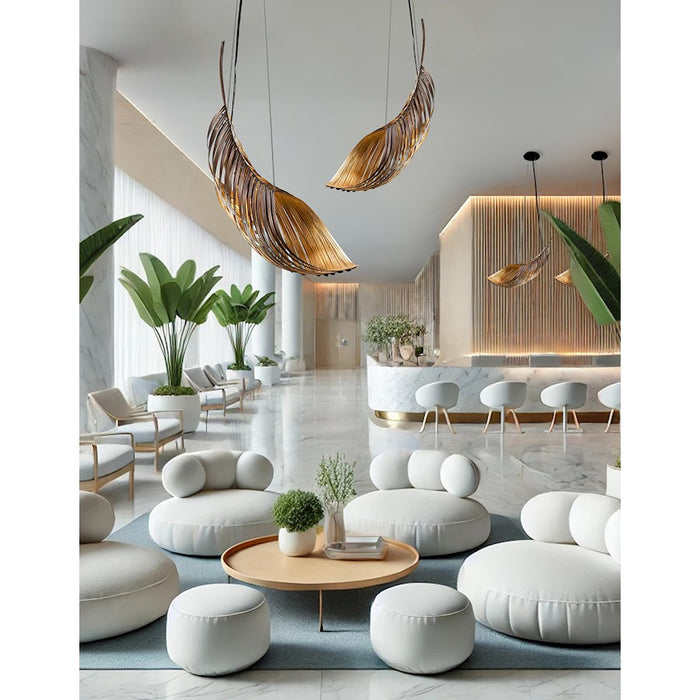 Justice Evolv Palmera 39" Curved Leaf Pendant, Bronze/Gold Leaf