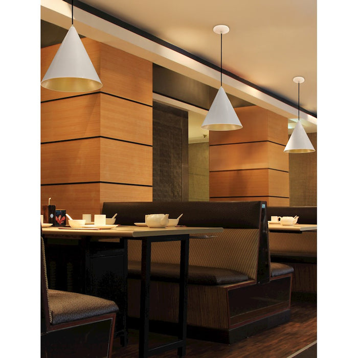 Justice Conos 1Lt 14" Cone Pendant, White/Gold Interior