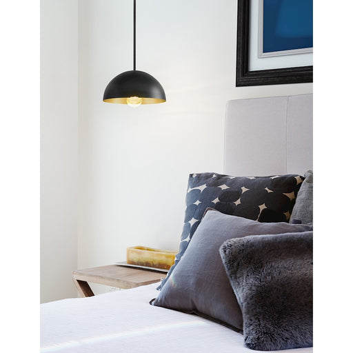 Justice Elias 1Lt 9" Dome Pendant, Black/Champagne Gold Interior