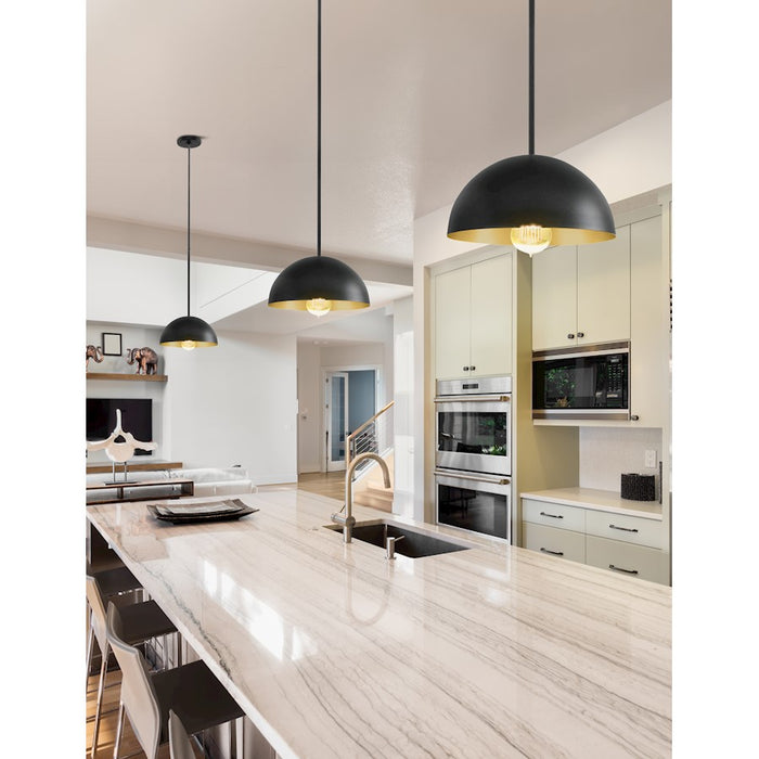 Justice Elias 1Lt 9" Dome Pendant, Black/Champagne Gold Interior
