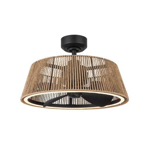 Haus Appeal Marina 24in 3-Blade LED Ceiling Fan | Boho Modern Matte Black and Braided Rope | Bedroom & Living Room | Model CF41424-MB-BR-5CCT