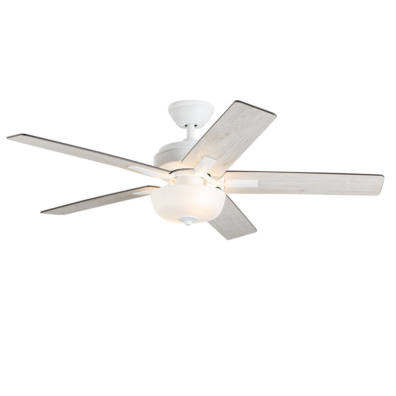 Haus Appeal Hollis 52in 2-Light Ceiling Fan | Modern White Steel and MDF | Living Room & Bedroom | 52 x 52 x 12.625 in | Model CF78752-WH-LKW